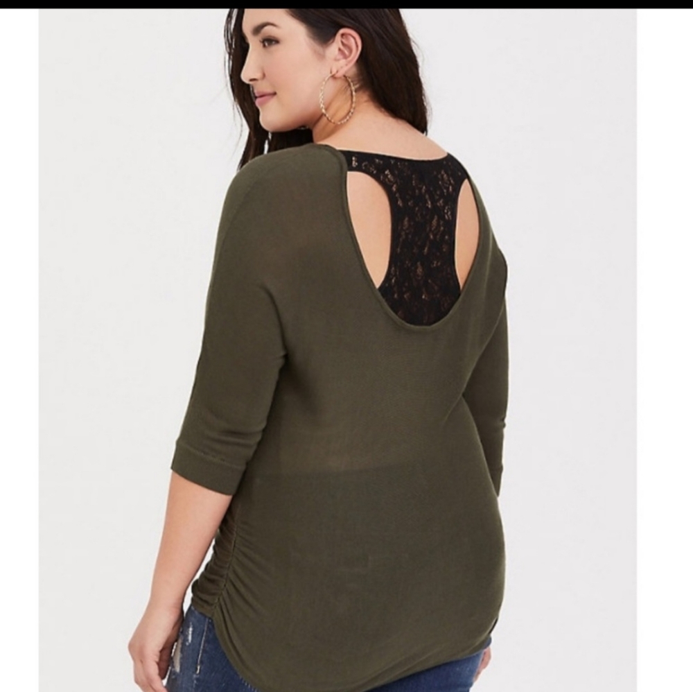 TORRID PLUS SIZE LACE RACERBACK SHIRT.